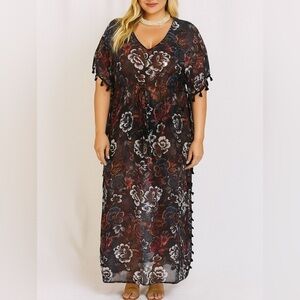 Coastal Blue Black Ruched Sheer Sundress Resort Wear (765)